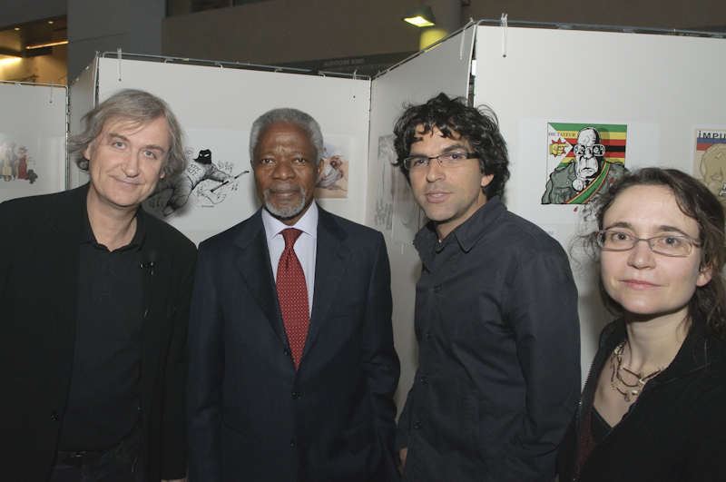 Plantu, Kofi Annan, Chappatte and Benedicte (Switzerland)