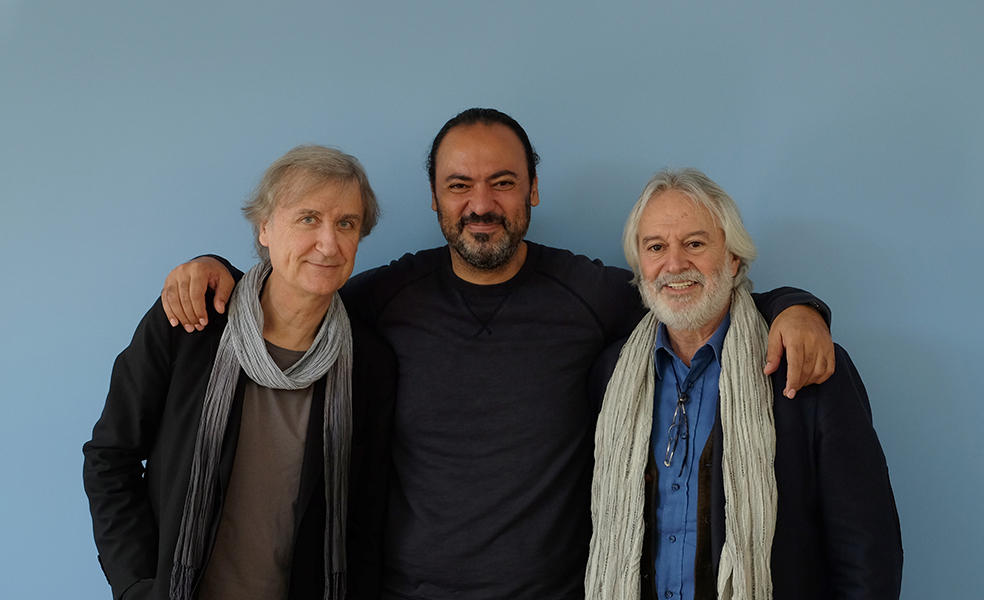 Cartoonists Plantu (France), Nidhal Ghariani (Tunisia) and Izel (Turkey)