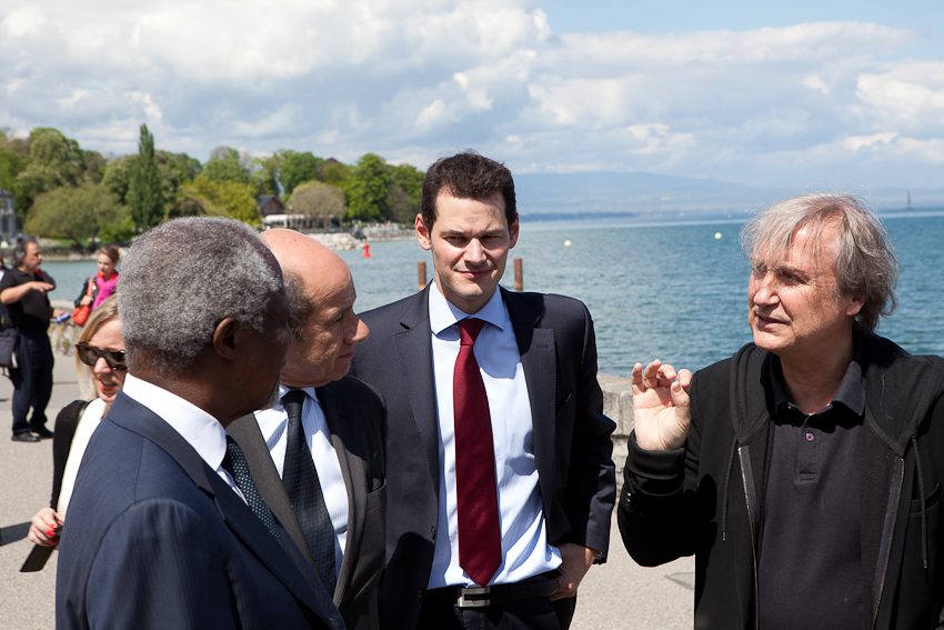 Inauguration en présence de Plantu, Pierre Maudet (Maire de Genève) et Kofi Annan