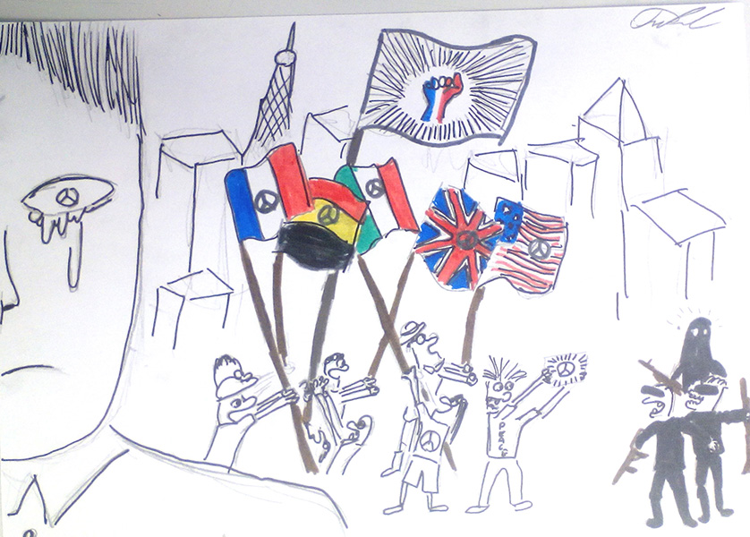After November 13 attacks – Pupils of The International School in Geneva (Workshop with Cartoonist Hani Abbas)