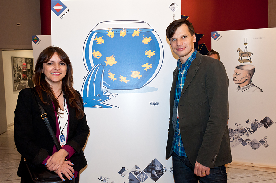 Cartoonists Nani (Spain) and Gatis Sluka (Latvia)