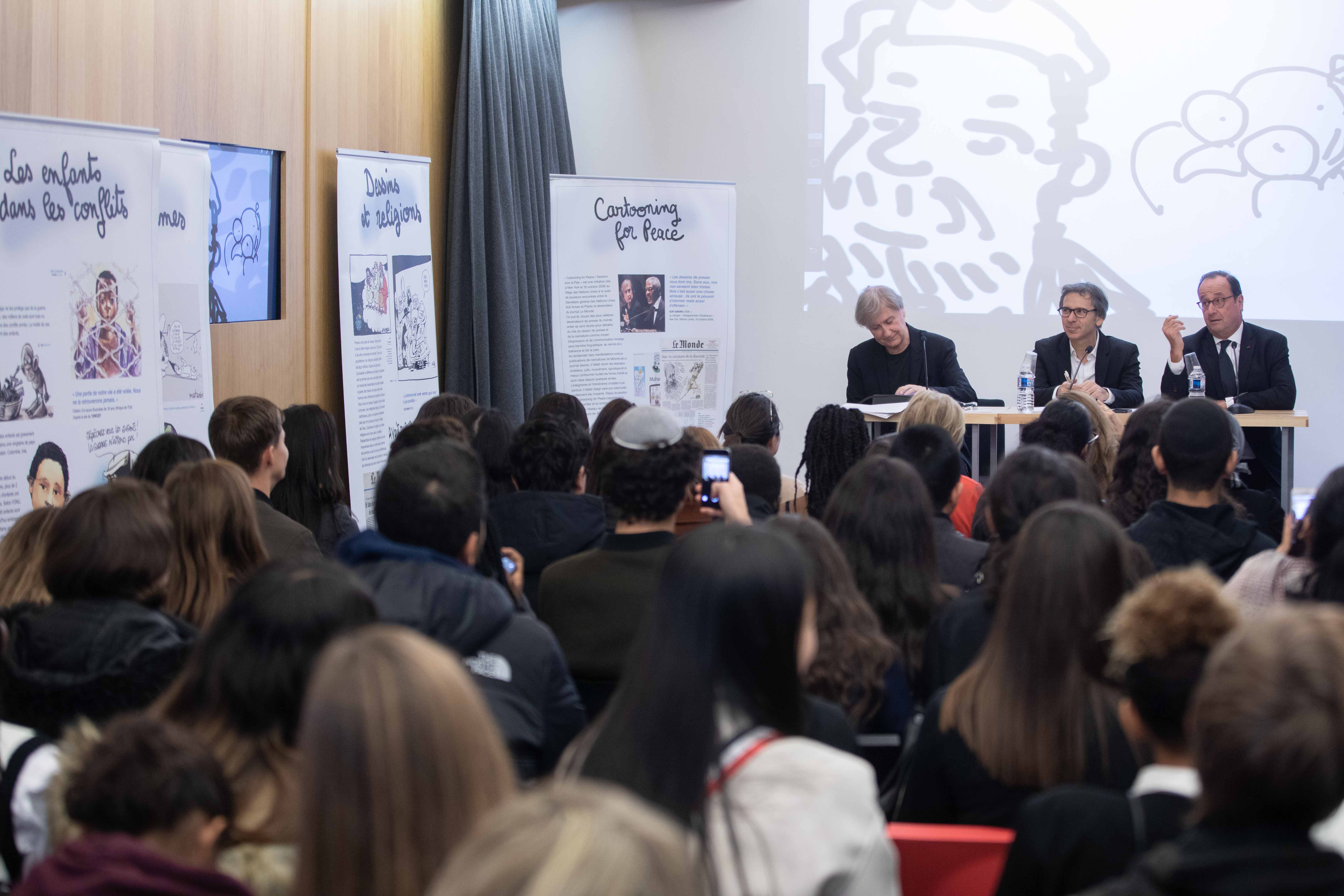 Debate with Plantu, Gilles Finchelstein and François Hollande