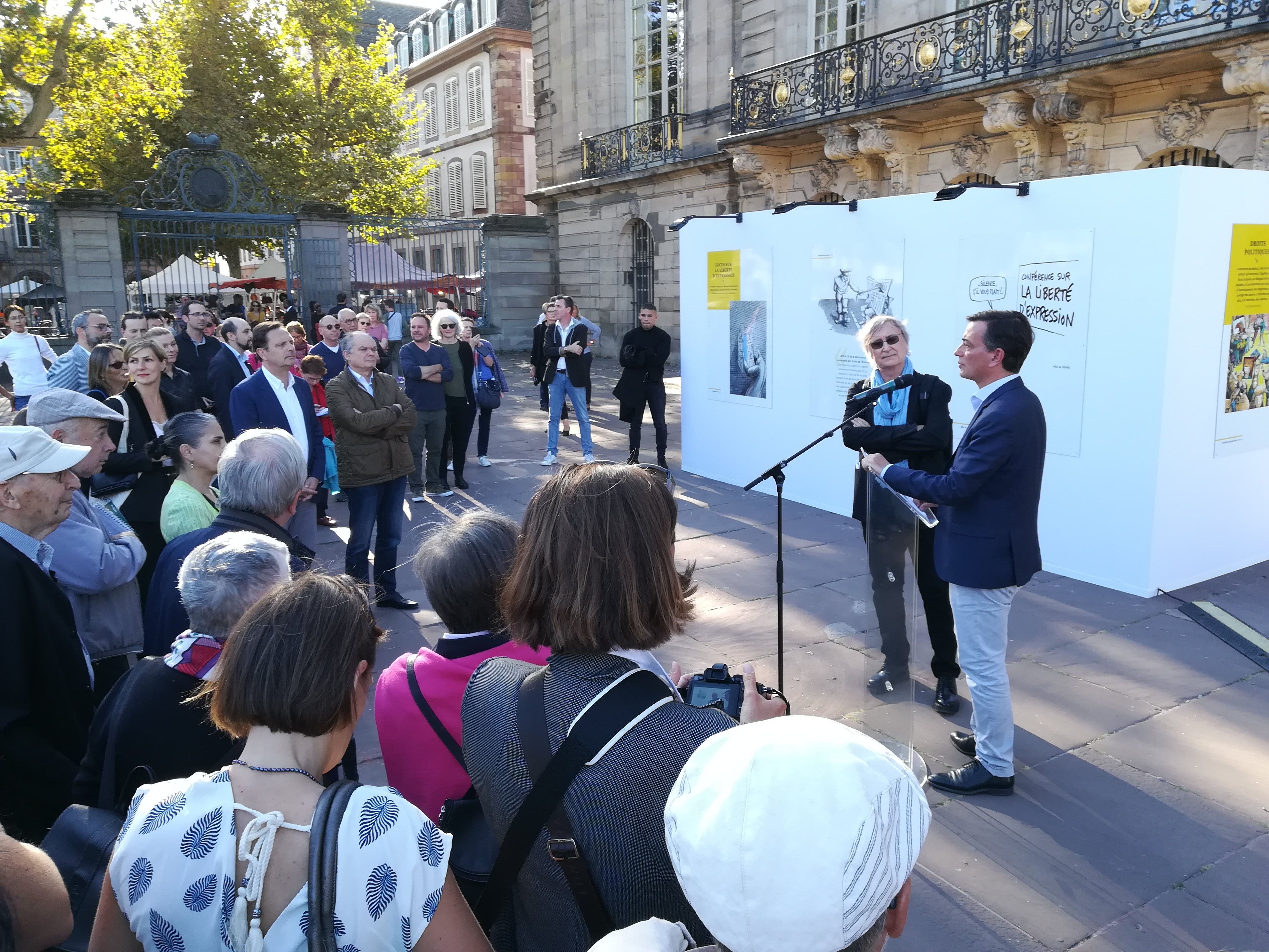 Opening of the exhibition by Alain Fontal,city of Strasbourg, and Plantu, president of Cartooning for Peace
