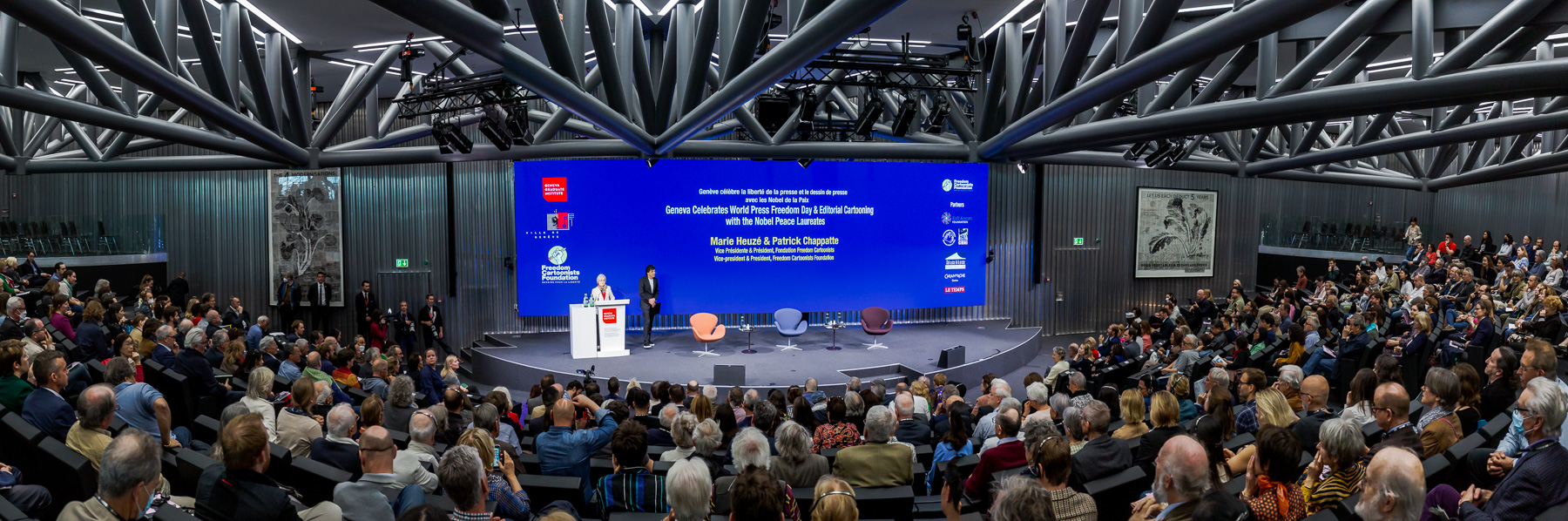 Geneva celebrates World Press Freedom Day & Editorial Cartooning with the Nobel Peace Laureates, Maison de la paix, 3 May 2022