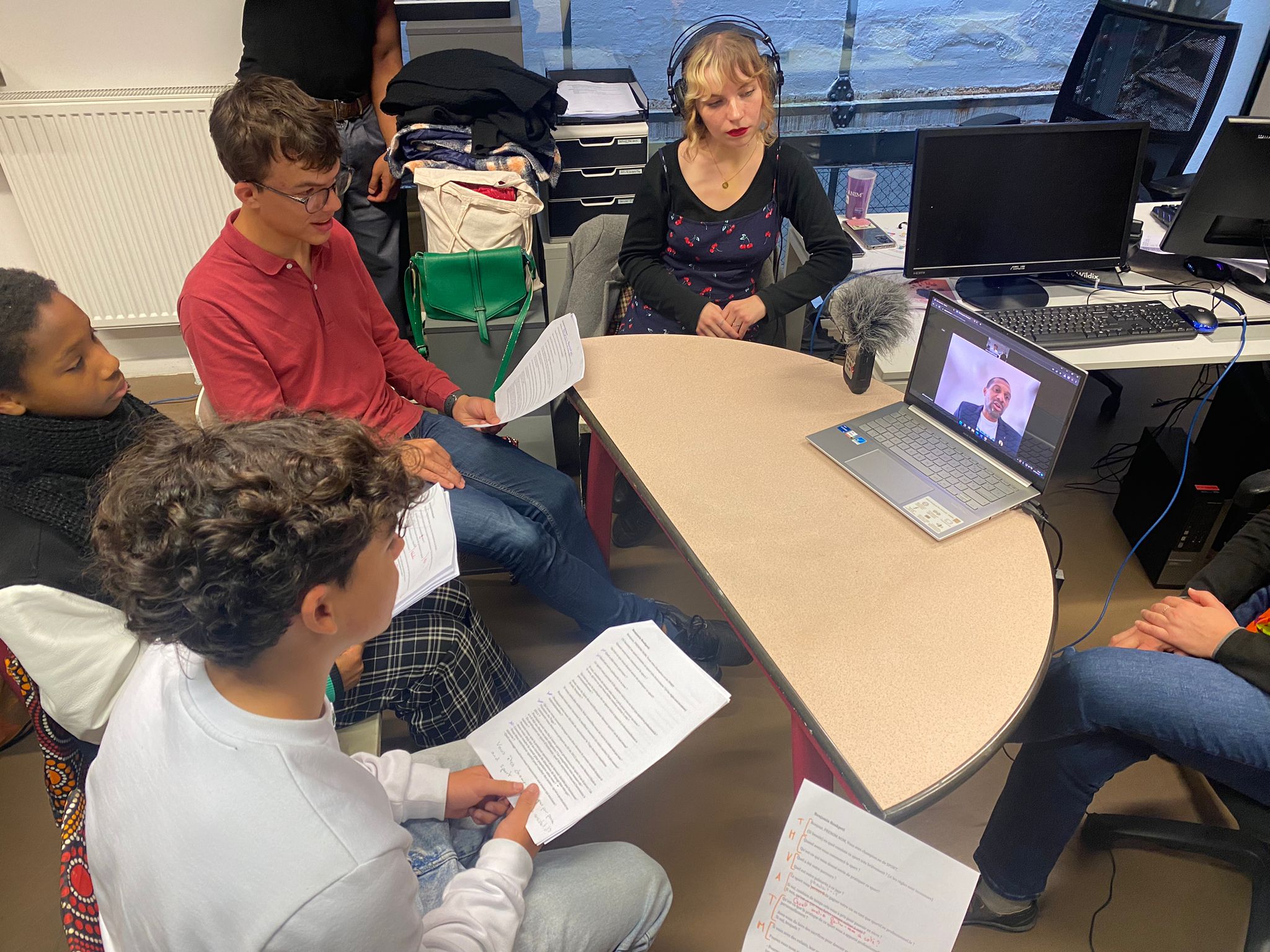 The young people interviewing Benjamin Boukpeti, kayaker